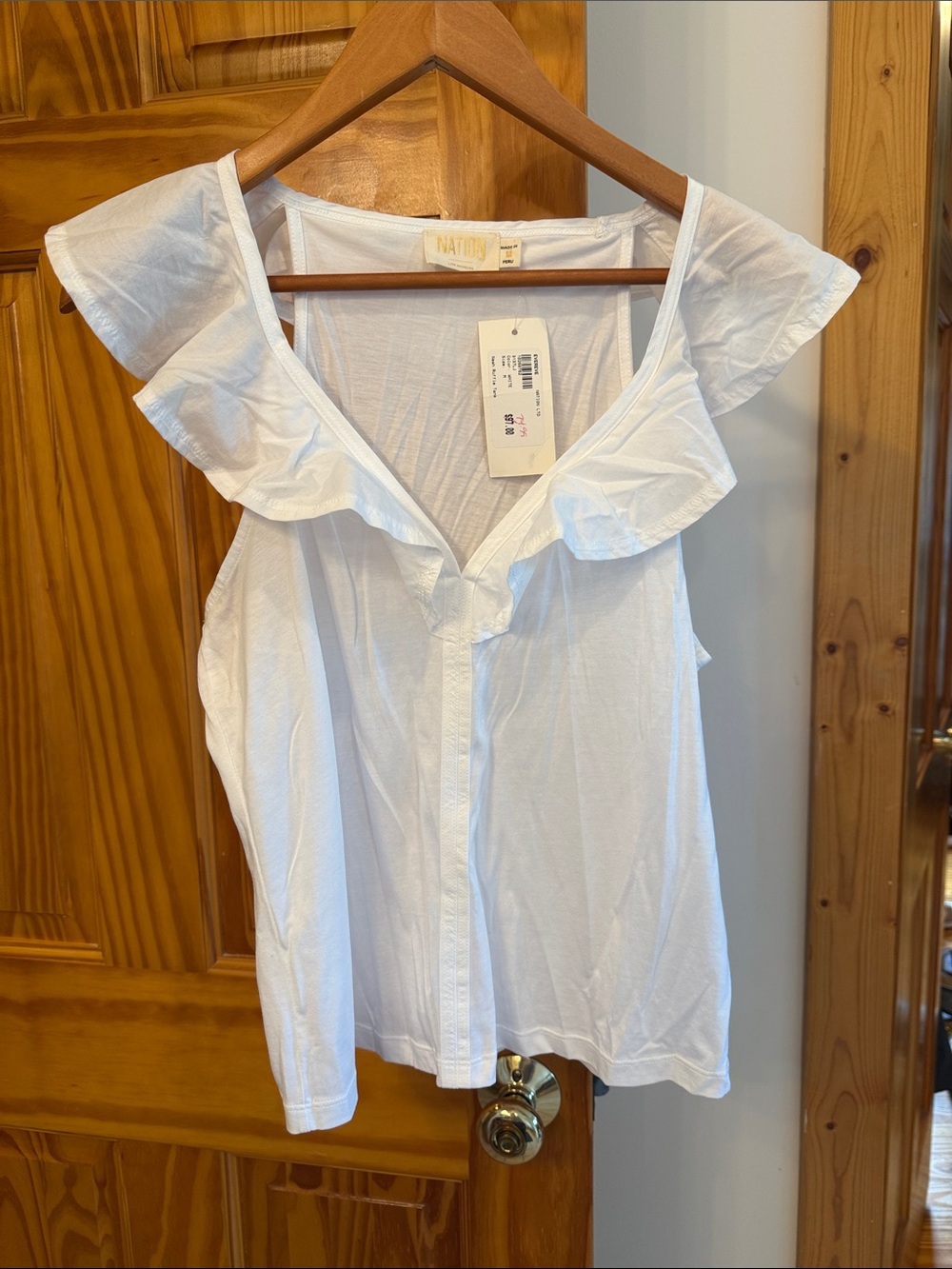 Nation White Ruffle V-Neck Sleeveless Blouse